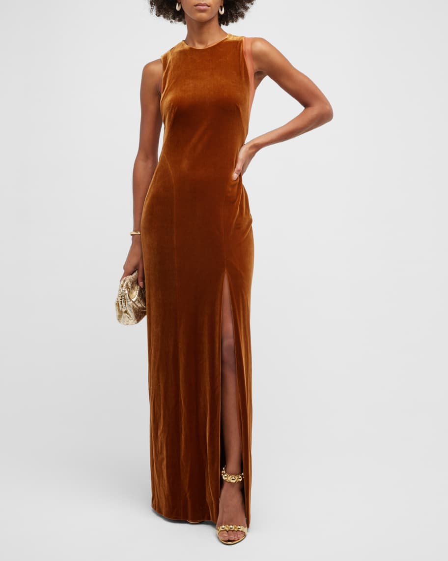 Image 1 of 6: Velvet Back-Cutout Gown