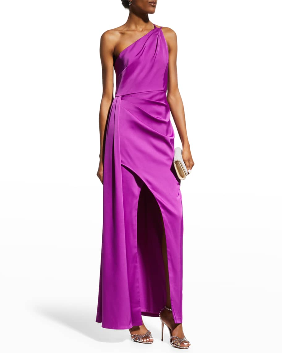 Aidan by Aidan Mattox One Shoulder Side Draped Gown Neiman Marcus