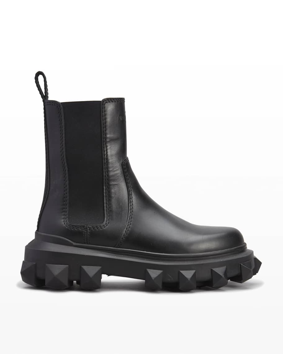 Valentino Garavani 35mm Leather Lug-Sole Chelsea Boots | Neiman Marcus