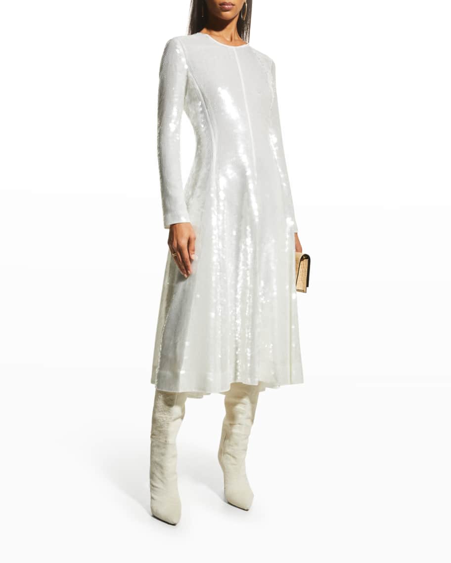 3.1 Phillip Lim Sequined Long-Sleeve Flare Dress | Neiman Marcus