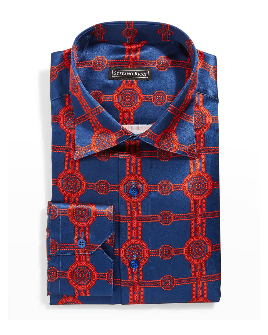 Stefano Ricci Men s Medallion Silk Dress Shirt Neiman Marcus