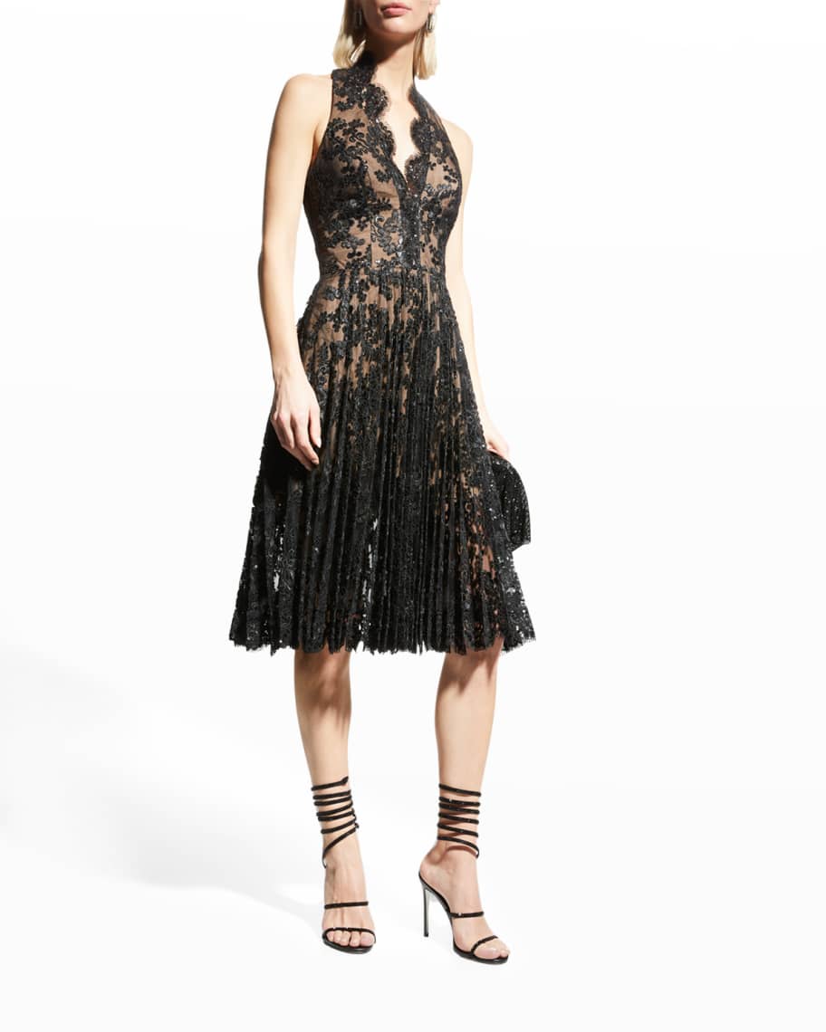 HELSI Sophia Sequin Lace Embroidered Halter Dress | Neiman Marcus