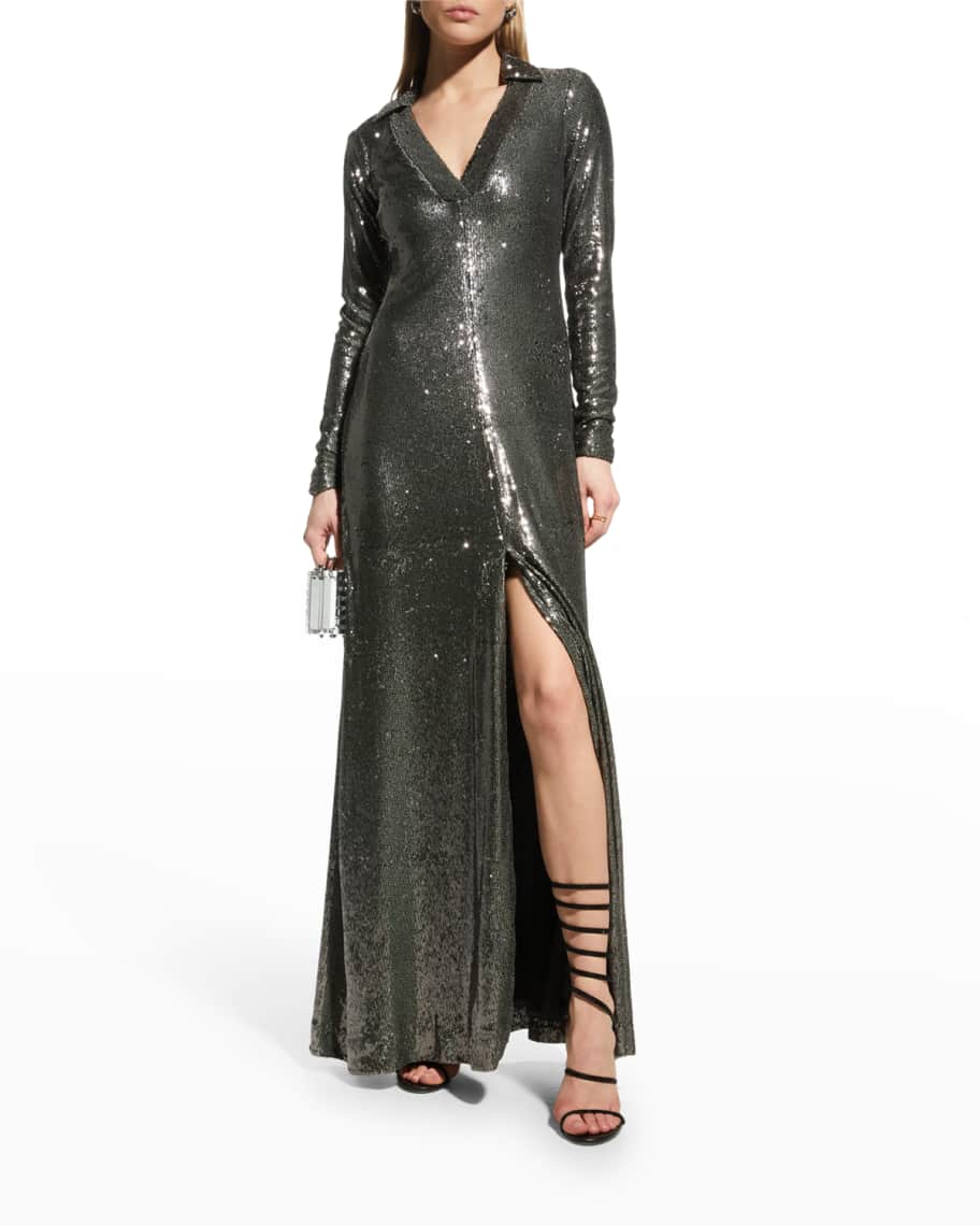 Halston Fiona Sequin Long-Sleeve Gown | Neiman Marcus