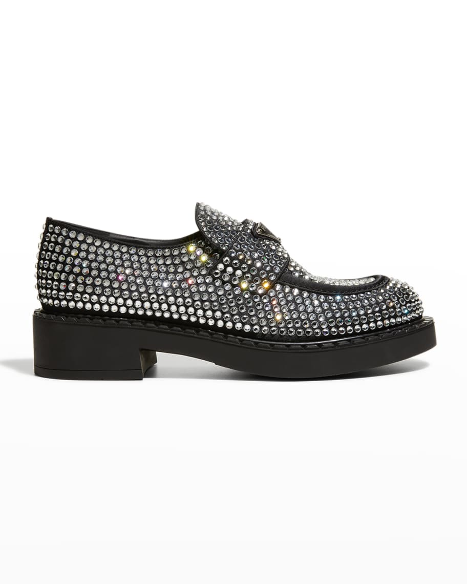 Prada 50mm Crystal Loafer Black Satin