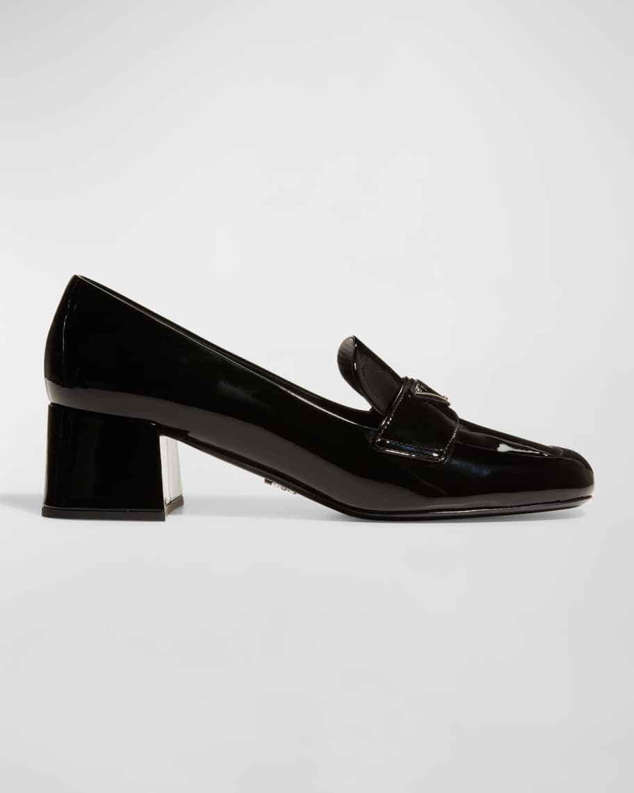 Logo Patent Leather Loafers in Black - Prada