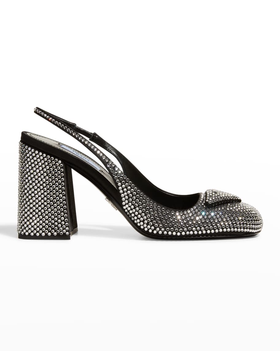 Prada Crystal Block Heel Slingback Pumps Neiman Marcus