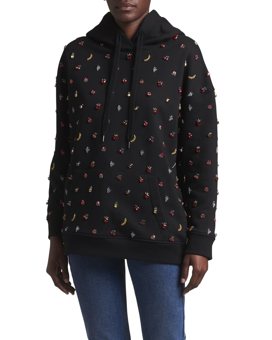 Valentino Garavani Fruit Jeweled Logo Hoodie | Neiman Marcus