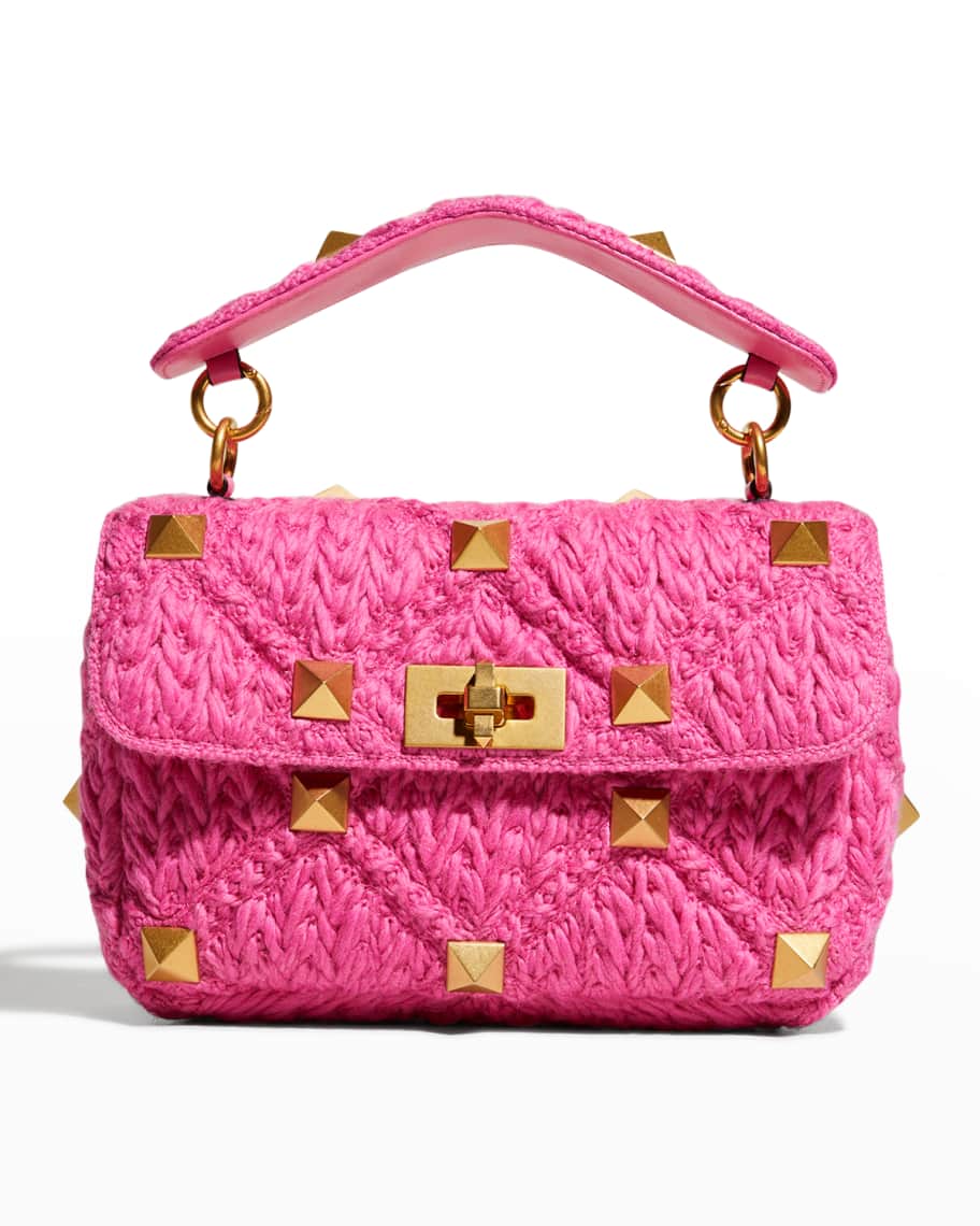 Valentino Garavani Roman Stud Small Knit Shoulder Bag in Red Cotton Wool  ref.795887 - Joli Closet