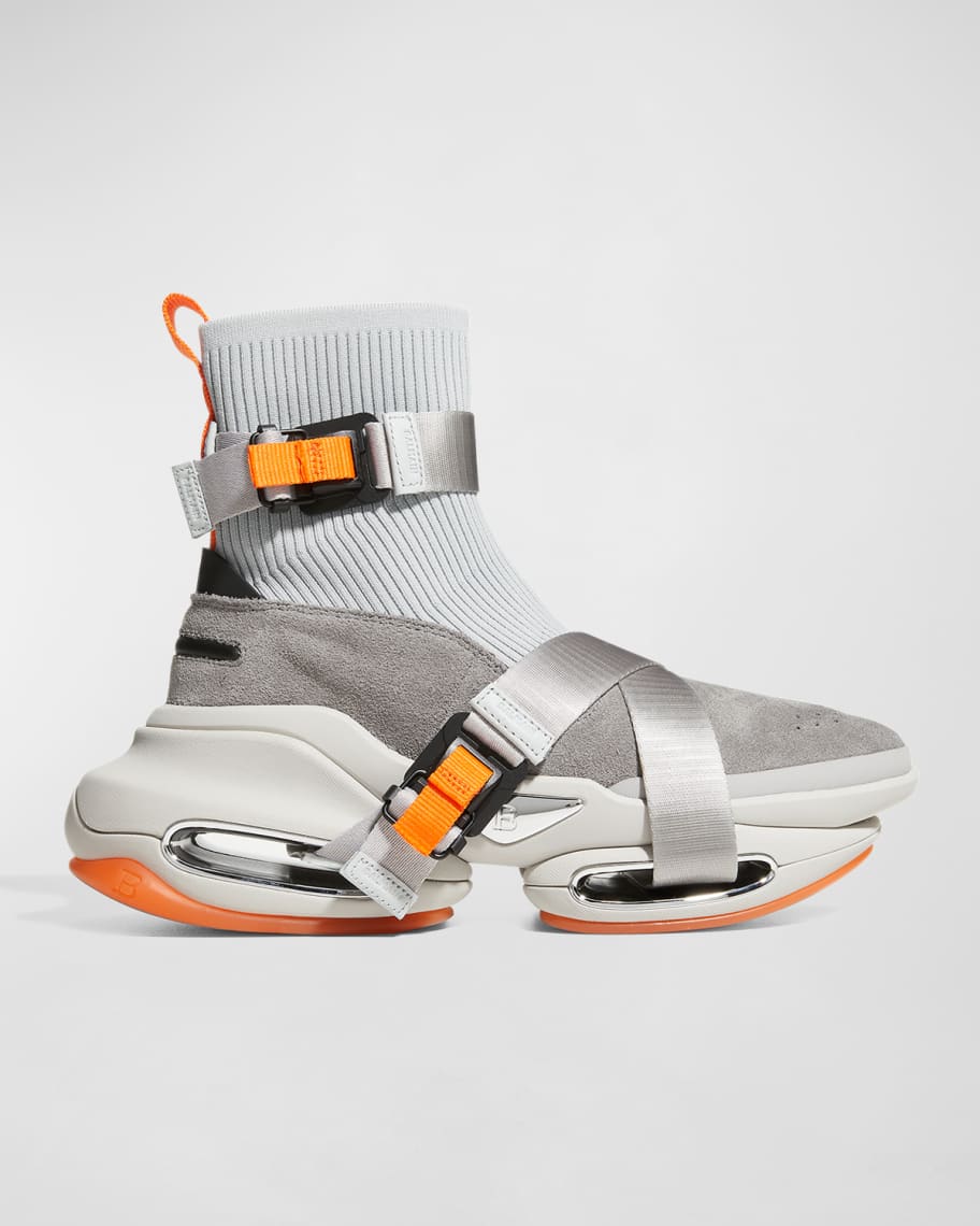 Balmain Men's B Bold Two-Tone Knit Sock High-Top Sneakers | Neiman Marcus