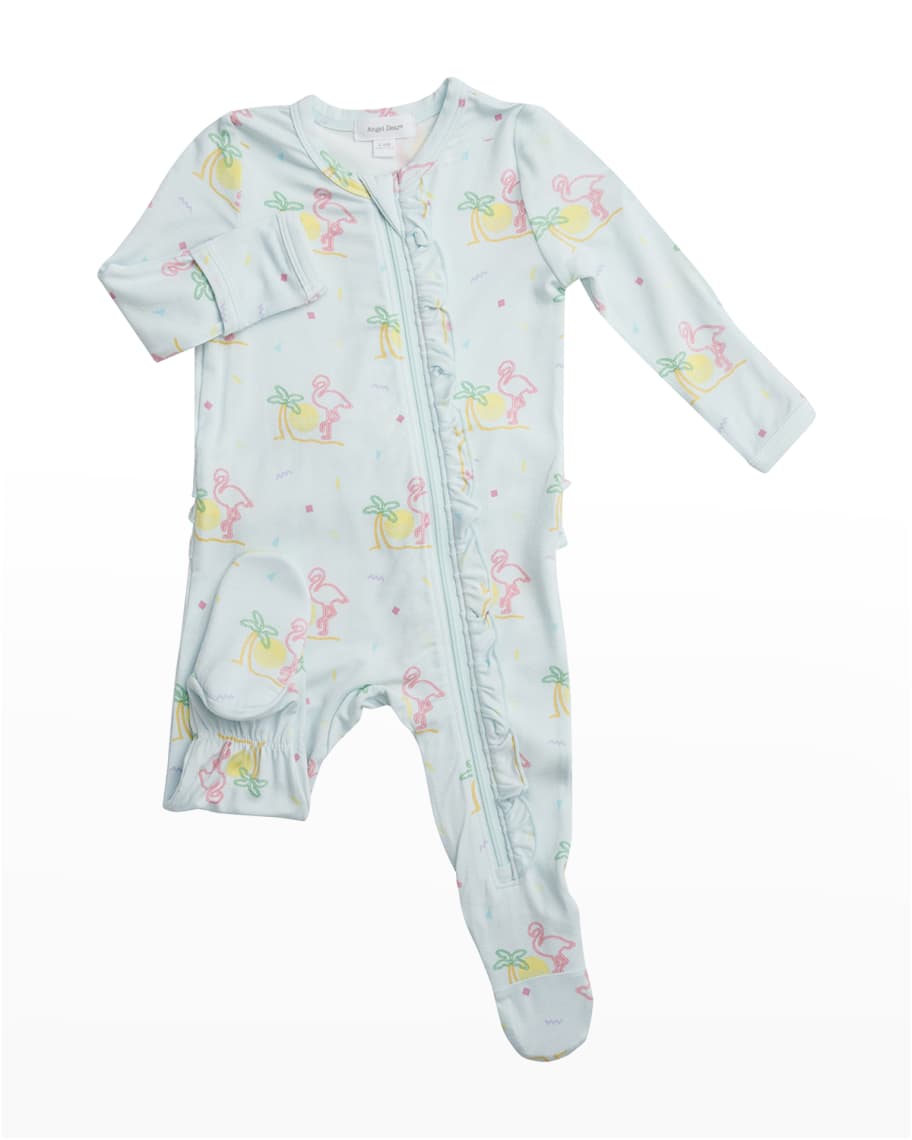 Angel Dear Girl's Neon Flamingo ZipUp Footie Pajamas, Size Newborn12M