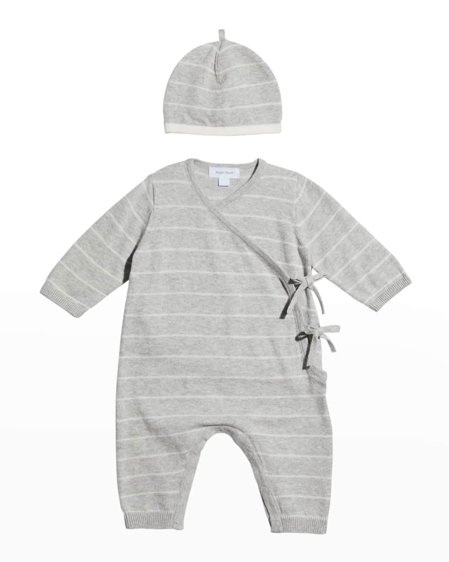 Angel Dear Kid's FauxKimono Wrap Striped Coverall w/ Hat, Size Newborn