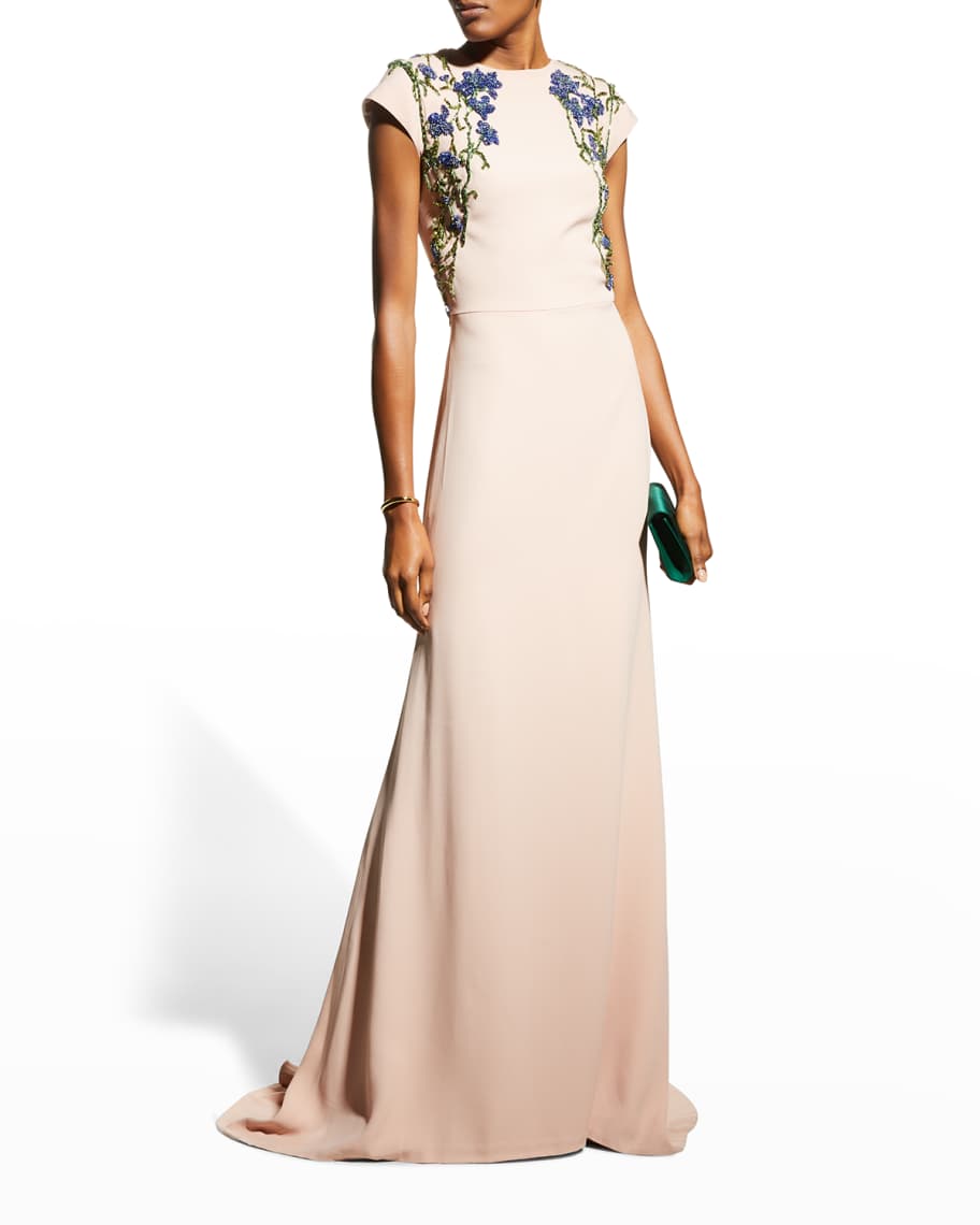 Oscar de la Renta Crystal Floral Embroidered Gown | Neiman Marcus