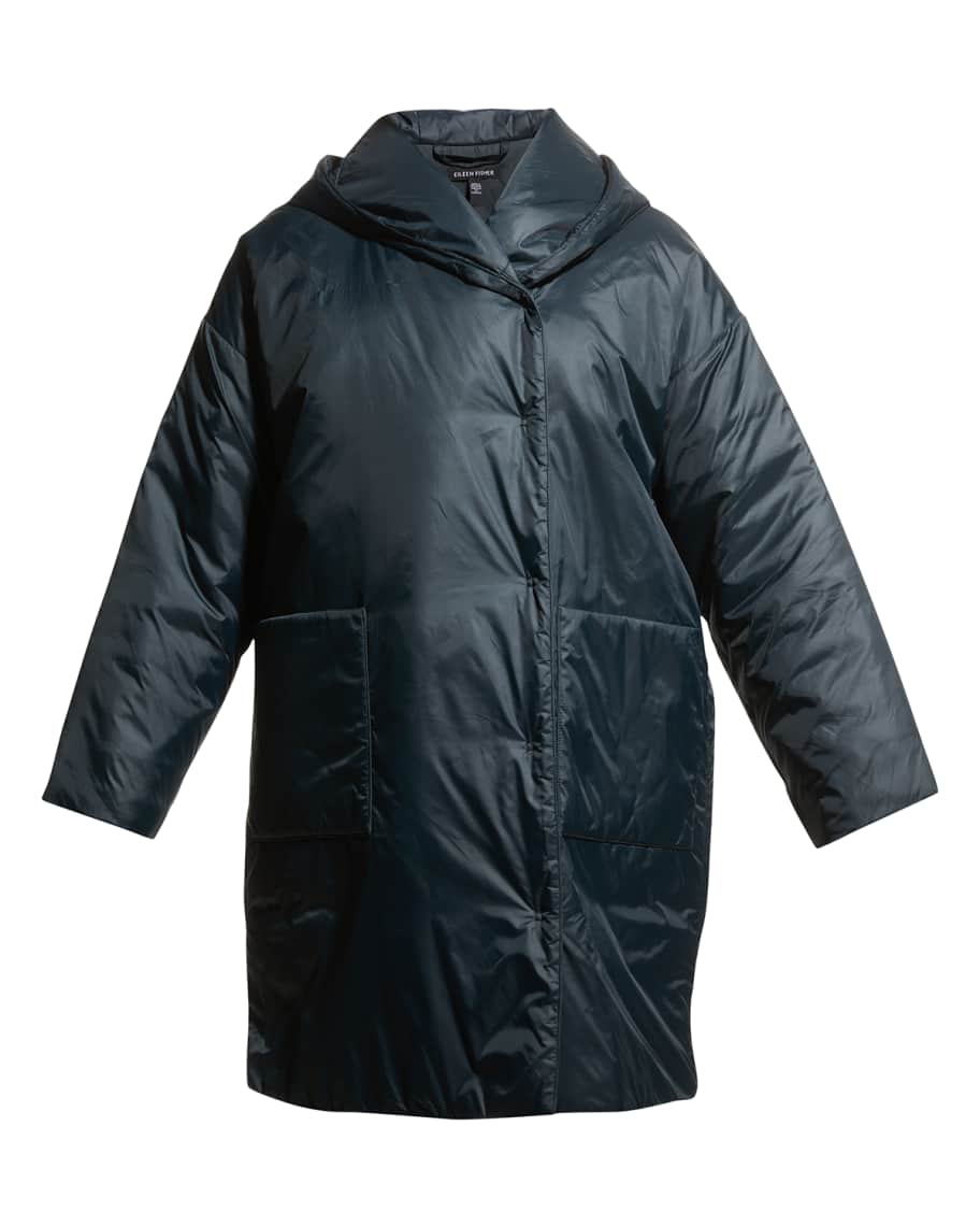 Eileen Fisher Eggshell Recycled Nylon Hooded Coat Neiman Marcus