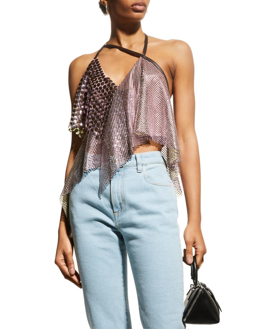 The Attico Strappy Draped Chainmail Crop Top | Neiman Marcus