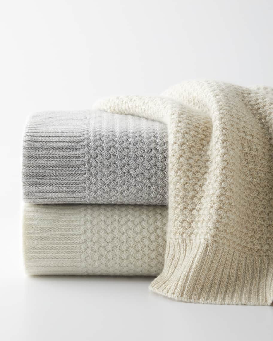 Sofia Cashmere Basketweave Cashmere & Lurex Throw Neiman Marcus