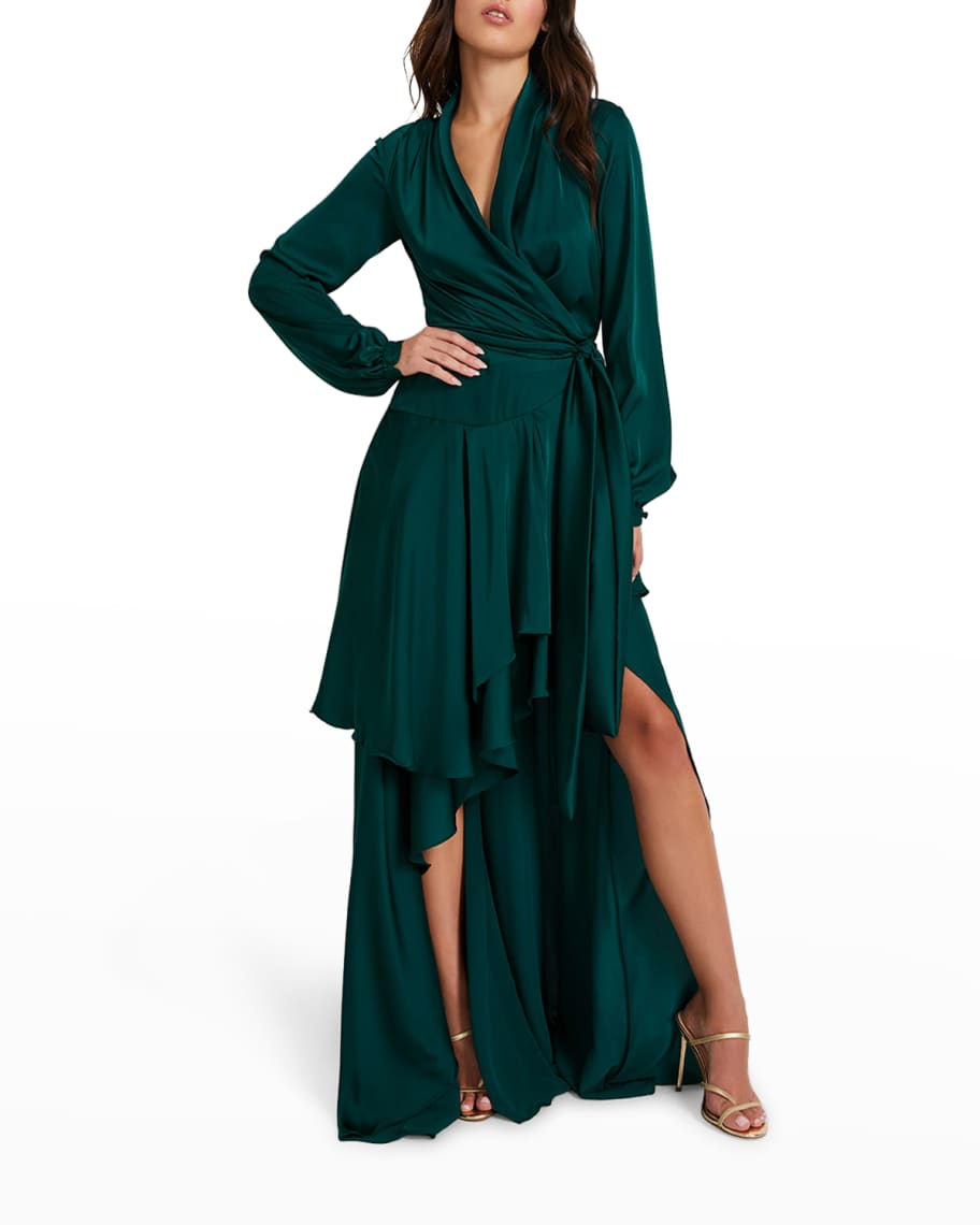 PatBO Shiny High-Low Maxi Wrap Dress | Neiman Marcus