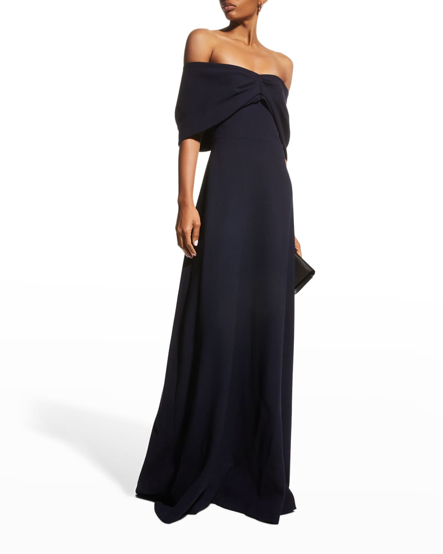 Lela Rose Off-the-Shoulder Crepe Gown | Neiman Marcus