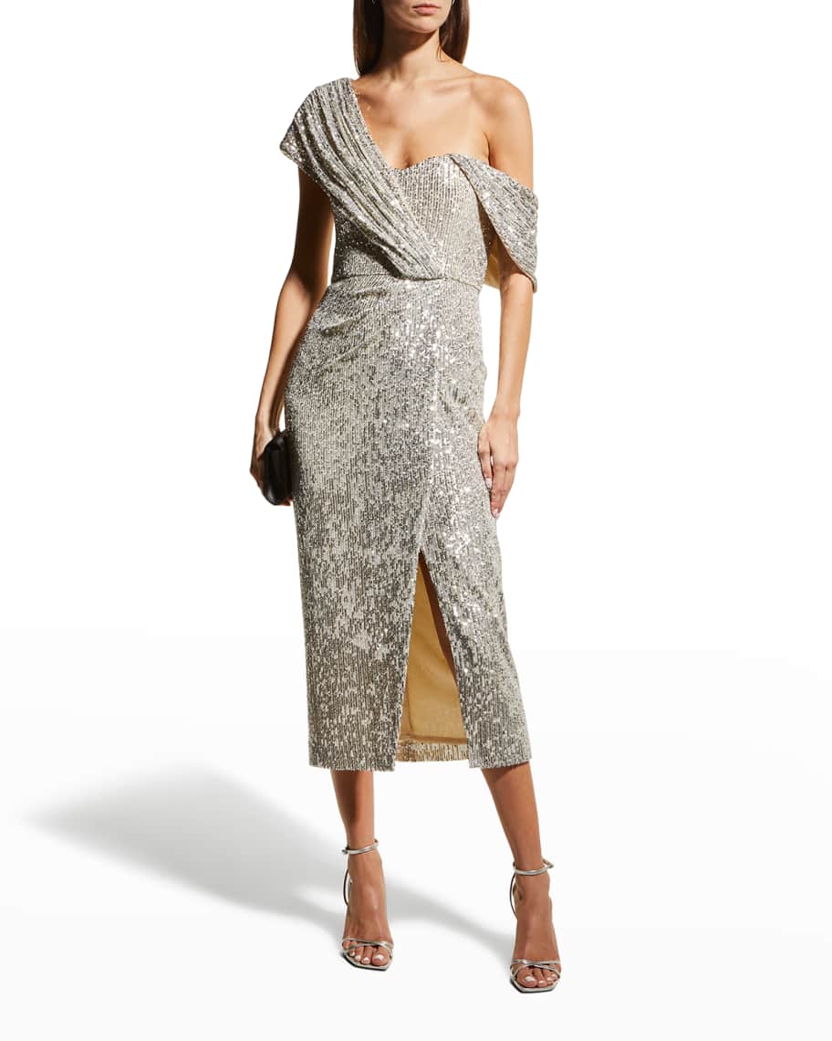 Badgley Mischka Collection Sequin Off Shoulder Cocktail Dress