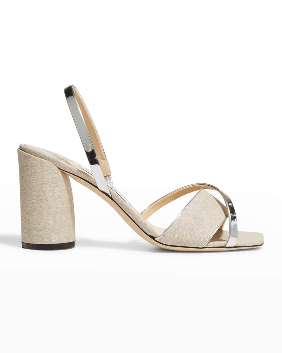 Jimmy Choo Plum Linen Metallic Slingback Sandals