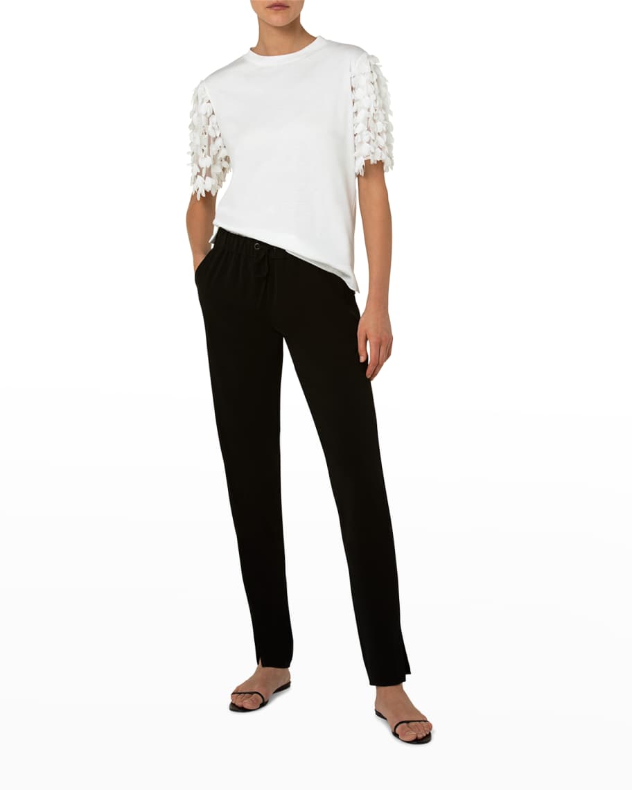 Akris punto Boyfriend Jersey TShirt w/ 3D Sleeve Applique Neiman Marcus