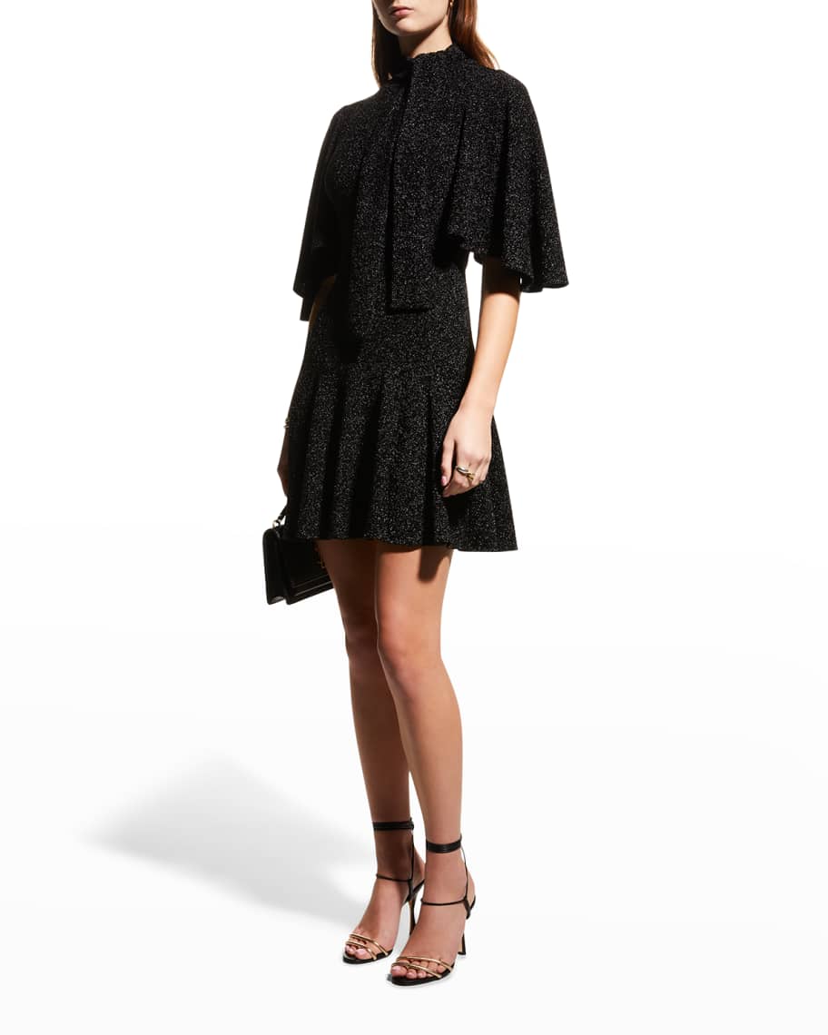 Black Halo Coralia Metallic Tie-Neck Mini Dress | Neiman Marcus