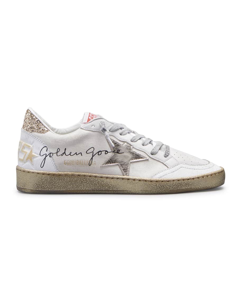 Golden Goose Ballstar Mixed Leather Glitter Script Sneakers