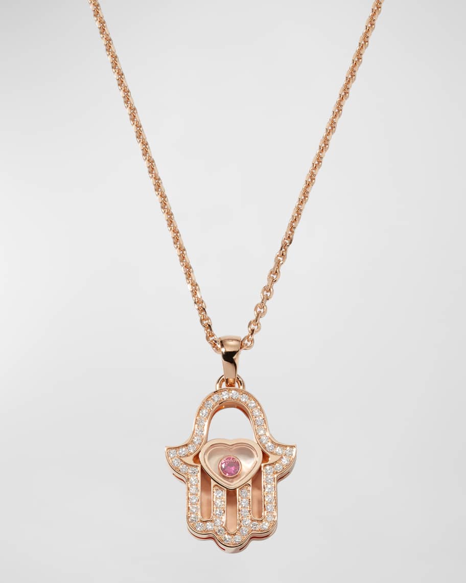Chopard Happy Diamonds 18K Rose Gold Hand Ruby & Diamond Pendant Necklace