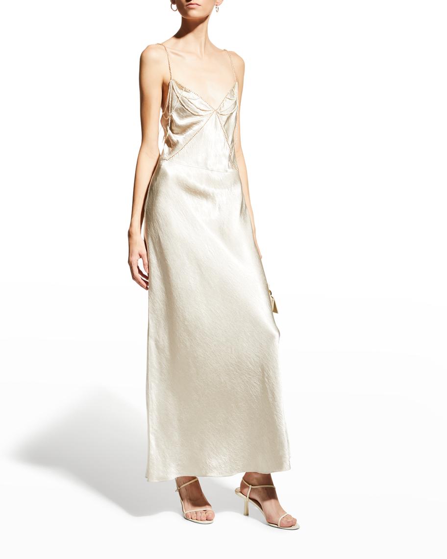vince beaded slip dress Draped Beads V-Neck Sea Glass Nights Halter Size:xs-1 Day Party Clothing>All Clothing