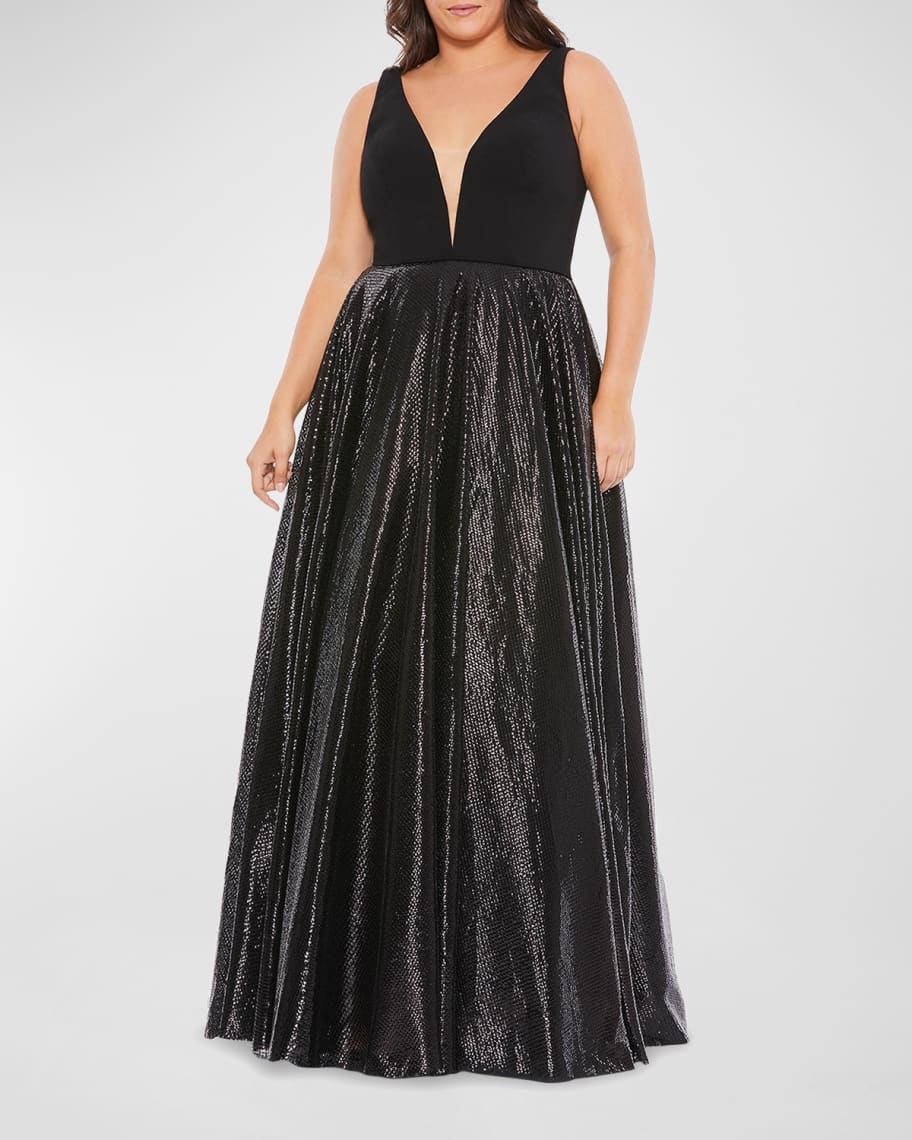 Mac Duggal Plus Size Sleeveless A Line Shimmer Gown Neiman Marcus