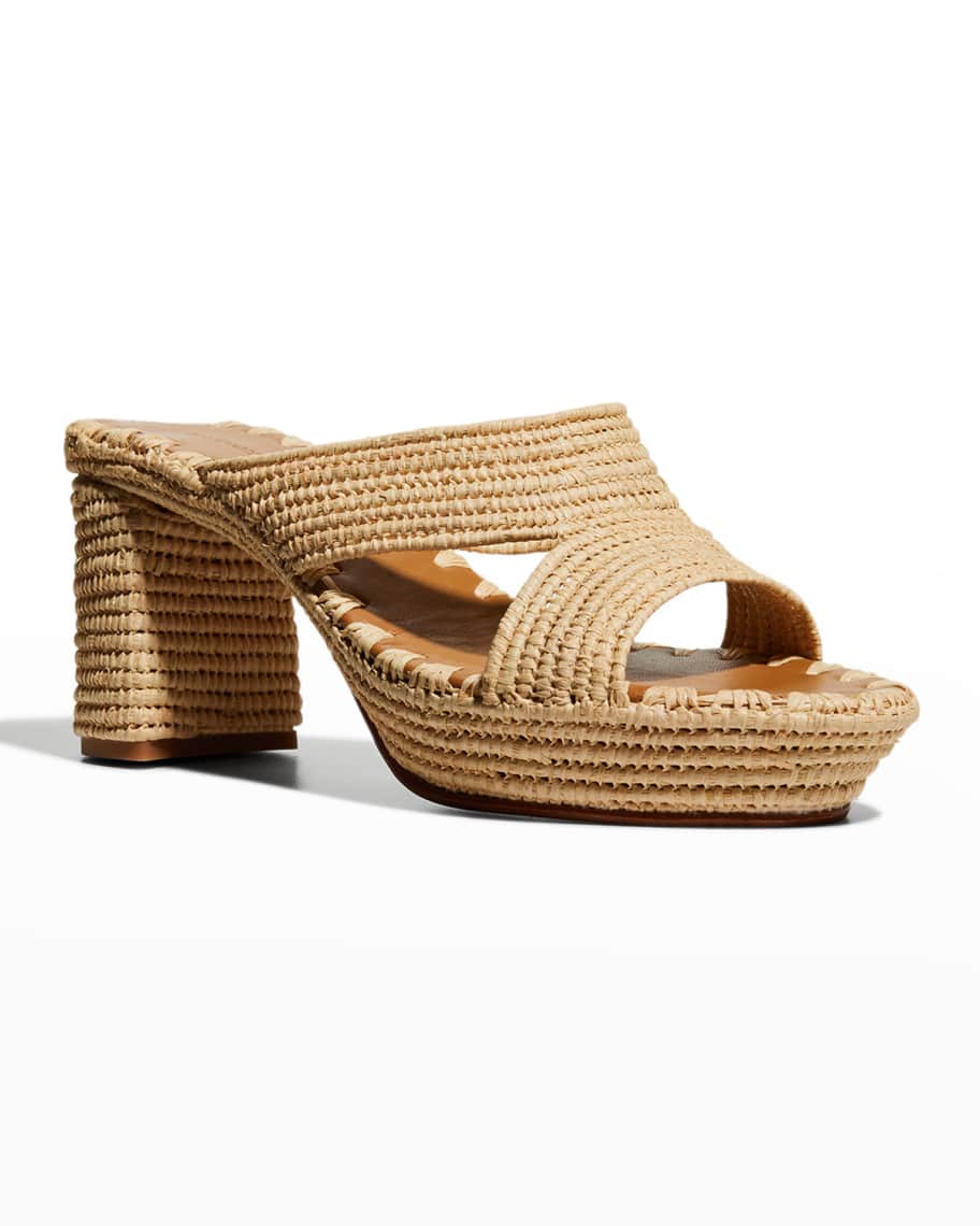 Image 2 of 5: Raffia Crisscross Block-Heel Sandals