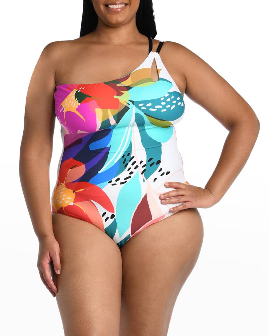 La Blanca Women's Plus Size Linea Costa One Shoulder One Piece Swimsuit at