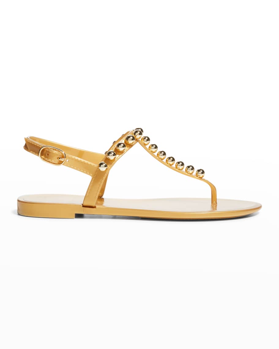 Stuart Weitzman Goldie Jelly Stud Thong Sandals | Neiman Marcus