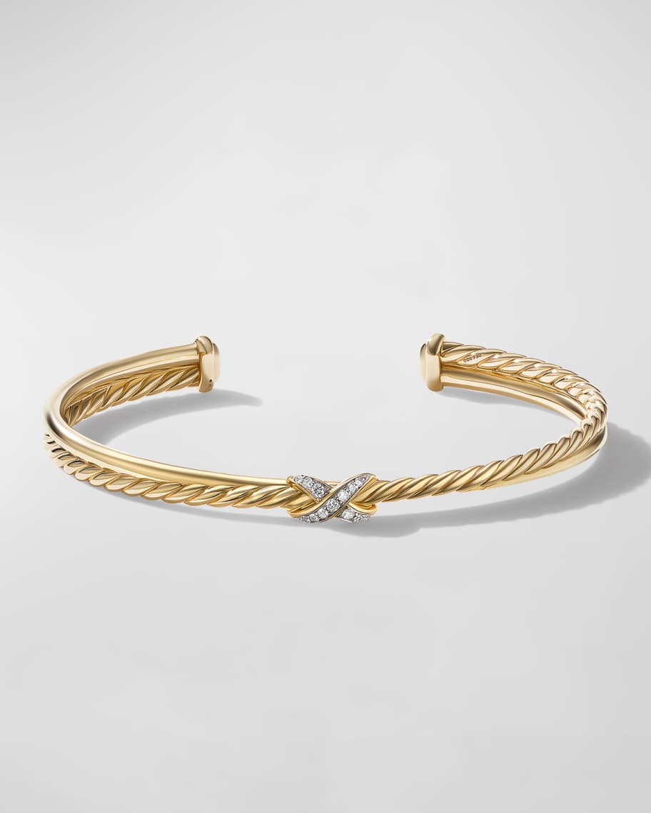 David Yurman 5mm Petite X Bracelet in 18k Gold With Diamonds, Size S ...