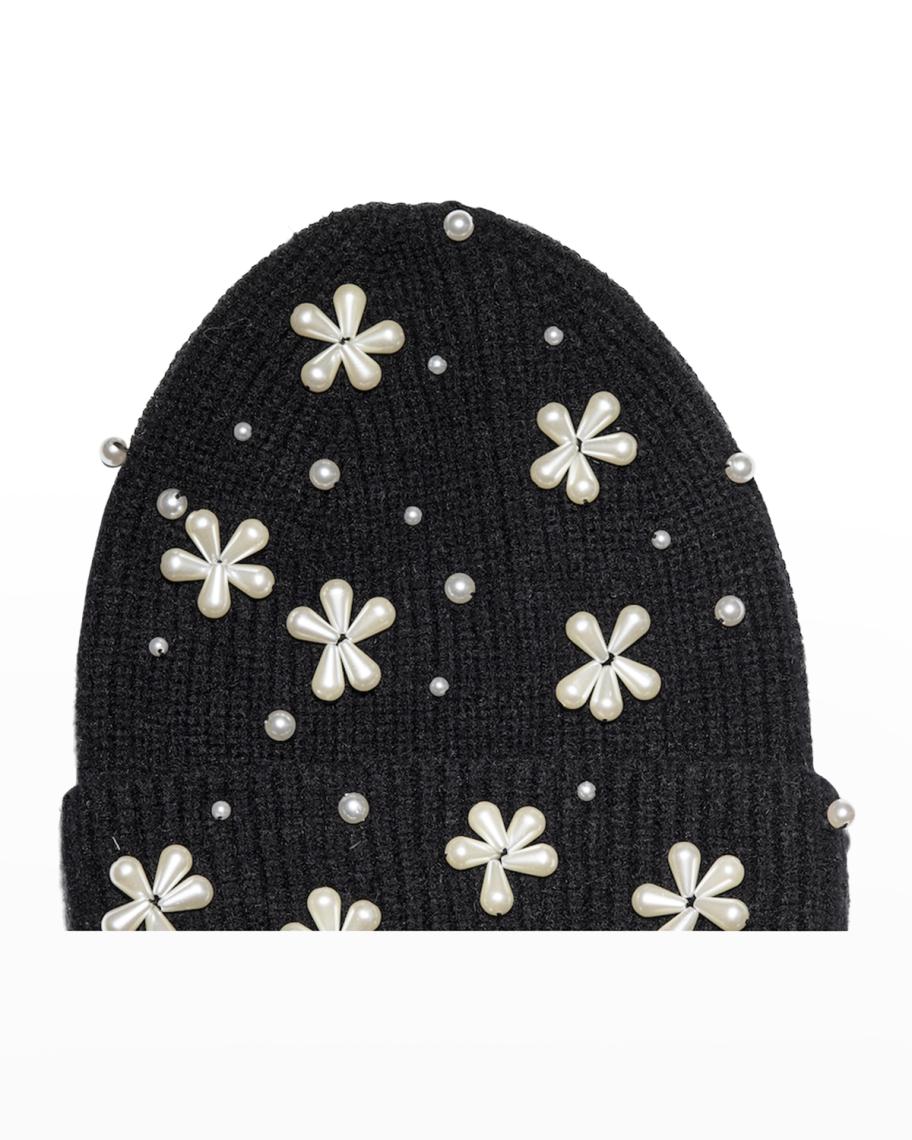 NWT Lele Sadoughi Pearly Snowflake Rib Knit Beanie Lele Sadoughi Pearly Snowflake Rib Knit Beanie Hat Black O/S  main image 3