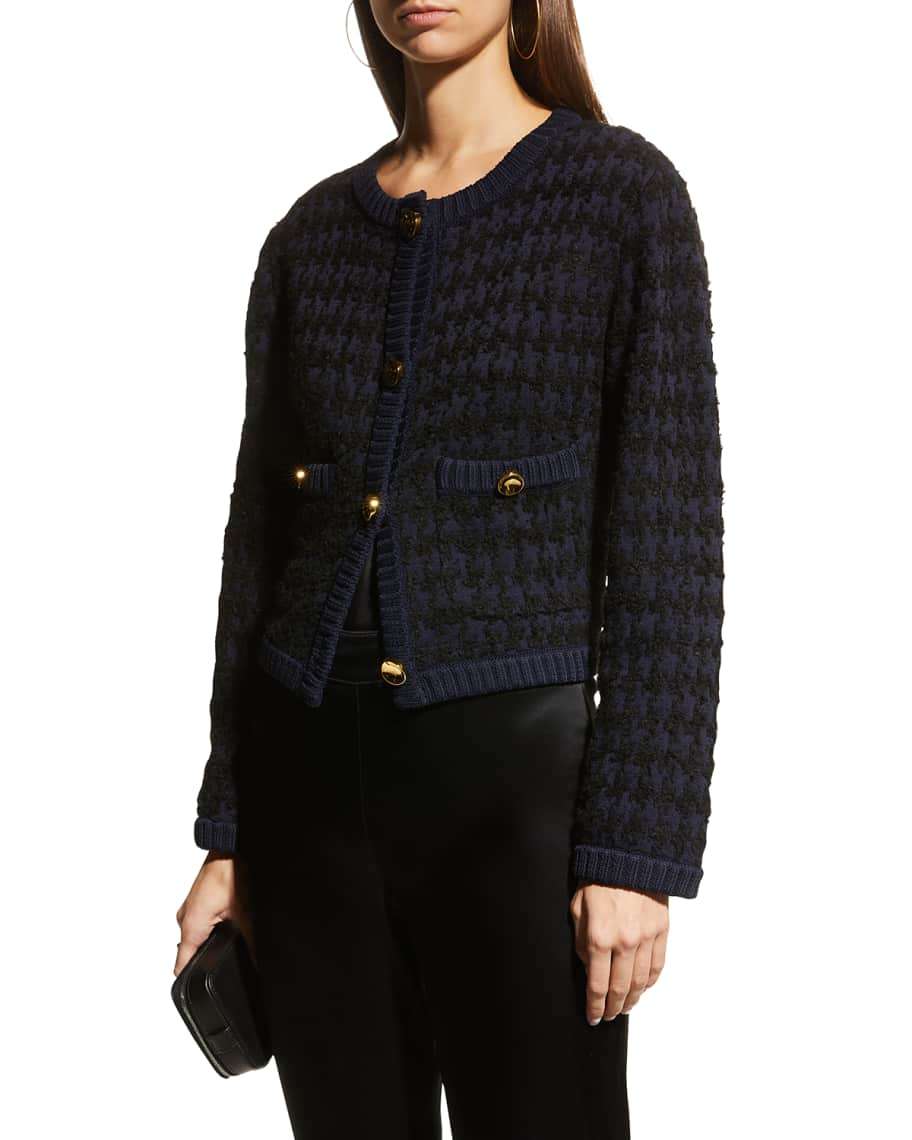 St. John Houndstooth Textured-Knit Jacket | Neiman Marcus