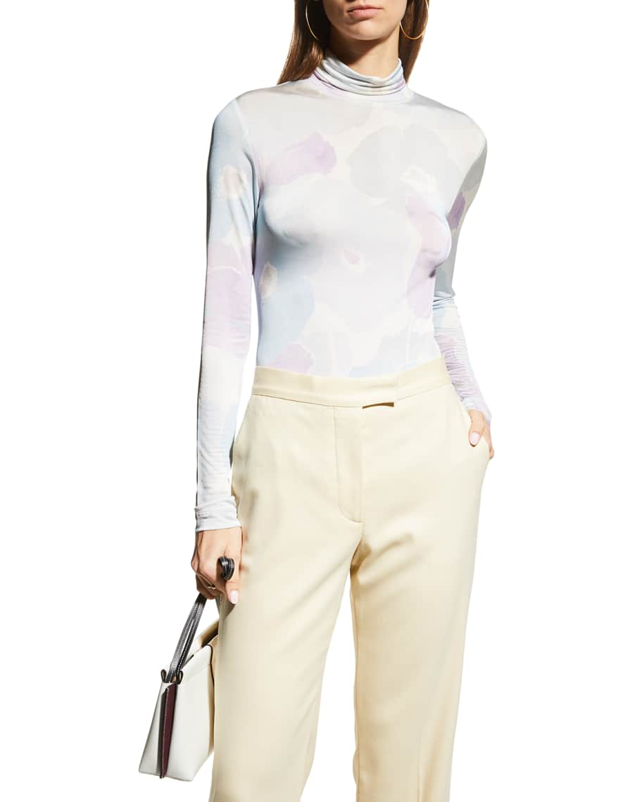 St. John Watercolor Floral-Print Jersey Top | Neiman Marcus