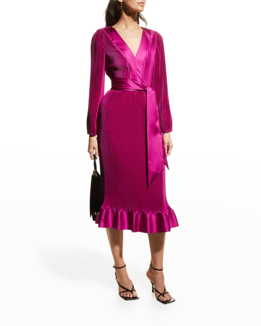 Vivianna satin store wrap midi skirt