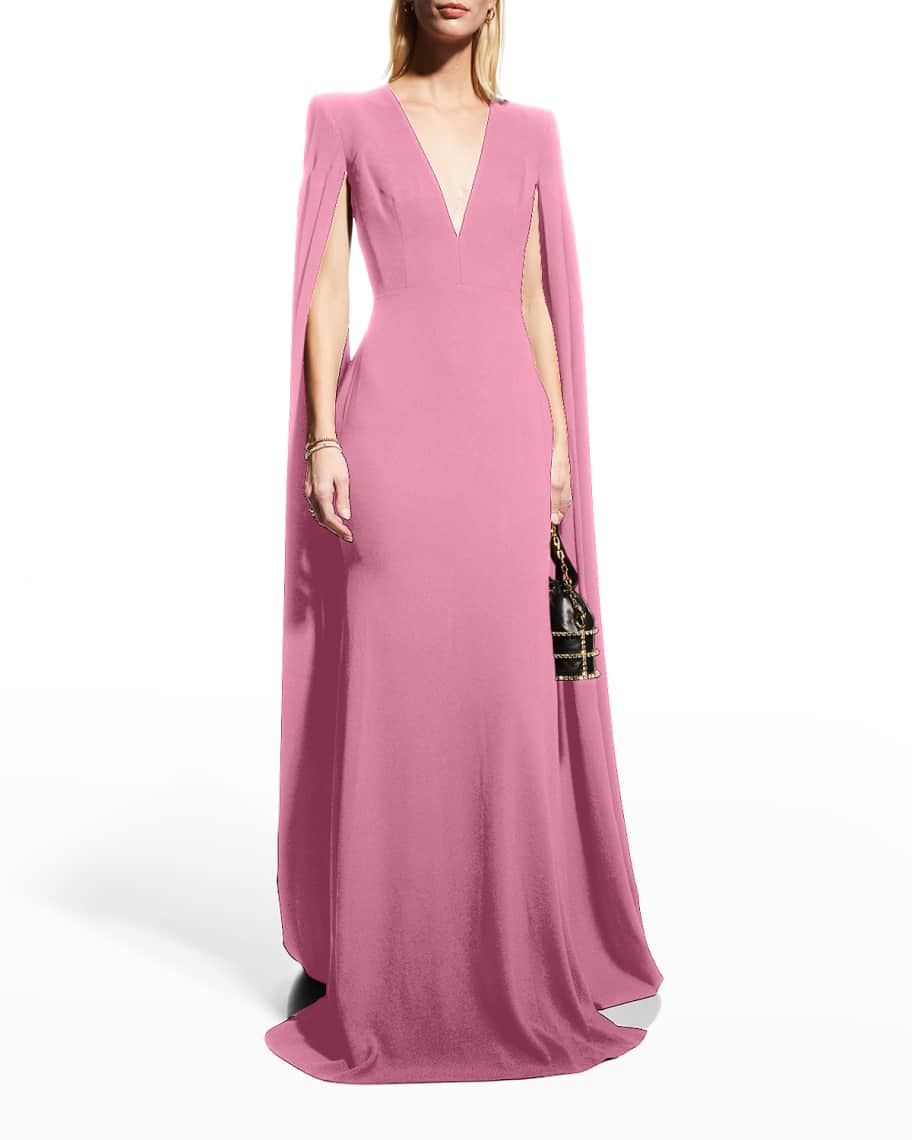 Alex Perry Kendall Pleated Cape-Sleeve Gown | Neiman Marcus