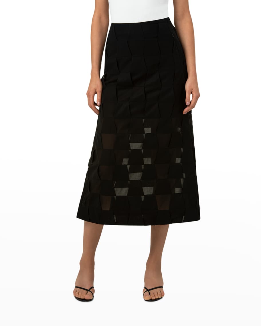 Akris Trapezoid Side-Slits Cotton Voile Midi Skirt | Neiman Marcus