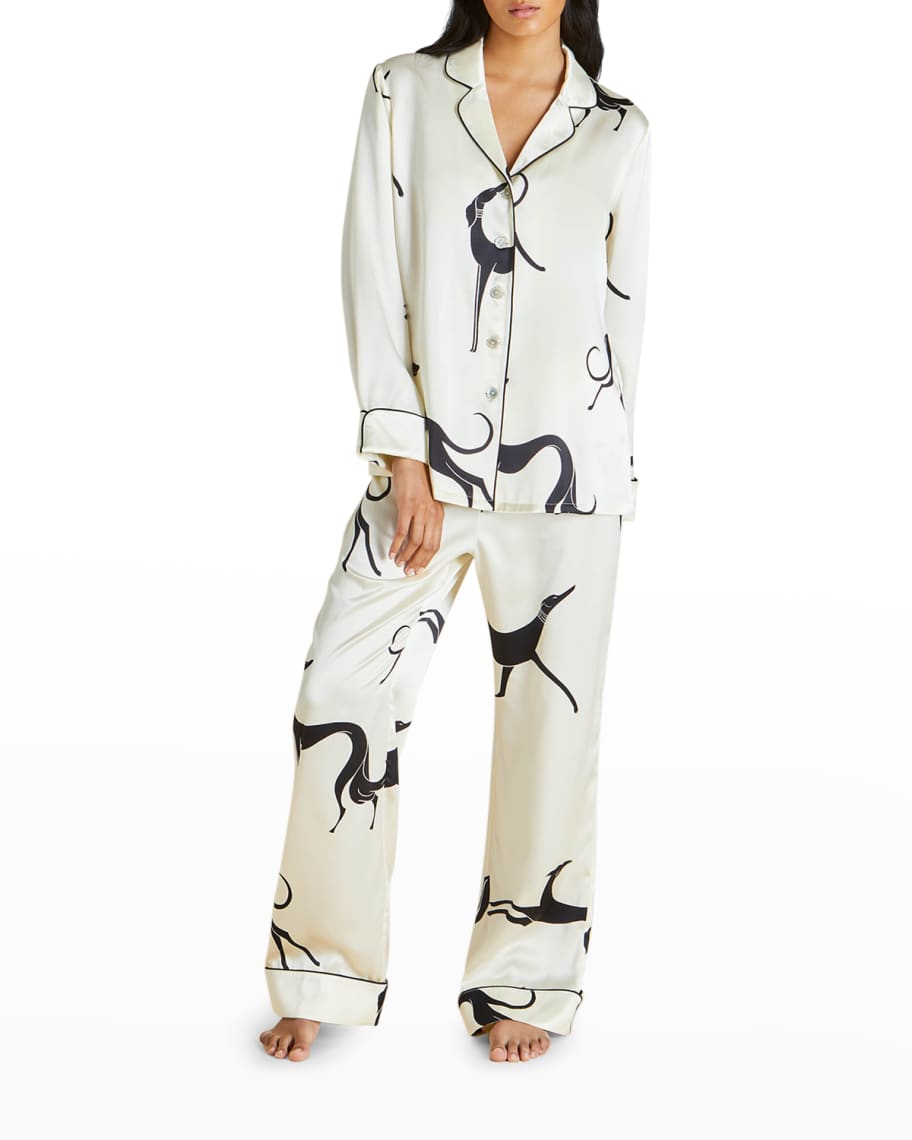 Olivia von Halle Lila Crescendo Silk Satin Pajama Set | Neiman Marcus