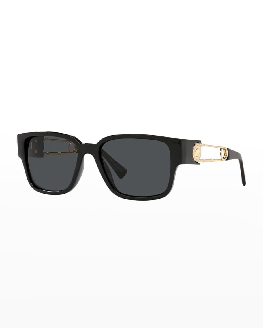 Versace Medusa Safety Pin Rectangle Acetate Sunglasses | Neiman Marcus