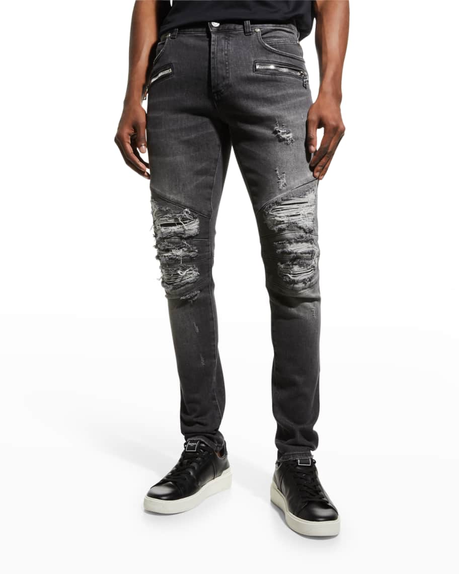 Balmain Men s Destroyed Slim Fit Moto Jeans Neiman Marcus