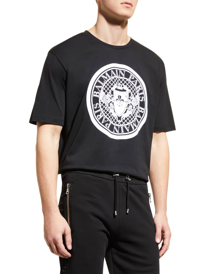 Balmain Men's Coin Flock Logo T-Shirt | Neiman Marcus