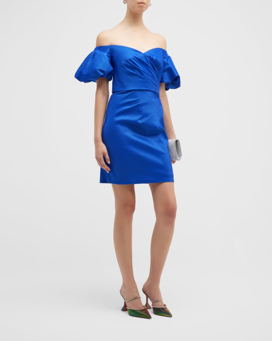 SHO Off-Shoulder Puff-Sleeve Taffeta Dress | Neiman Marcus