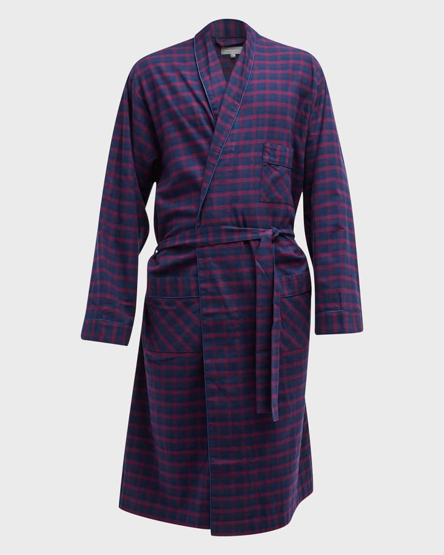 Neiman Marcus Men's CheckPrint Brushed Flannel Robe Neiman Marcus