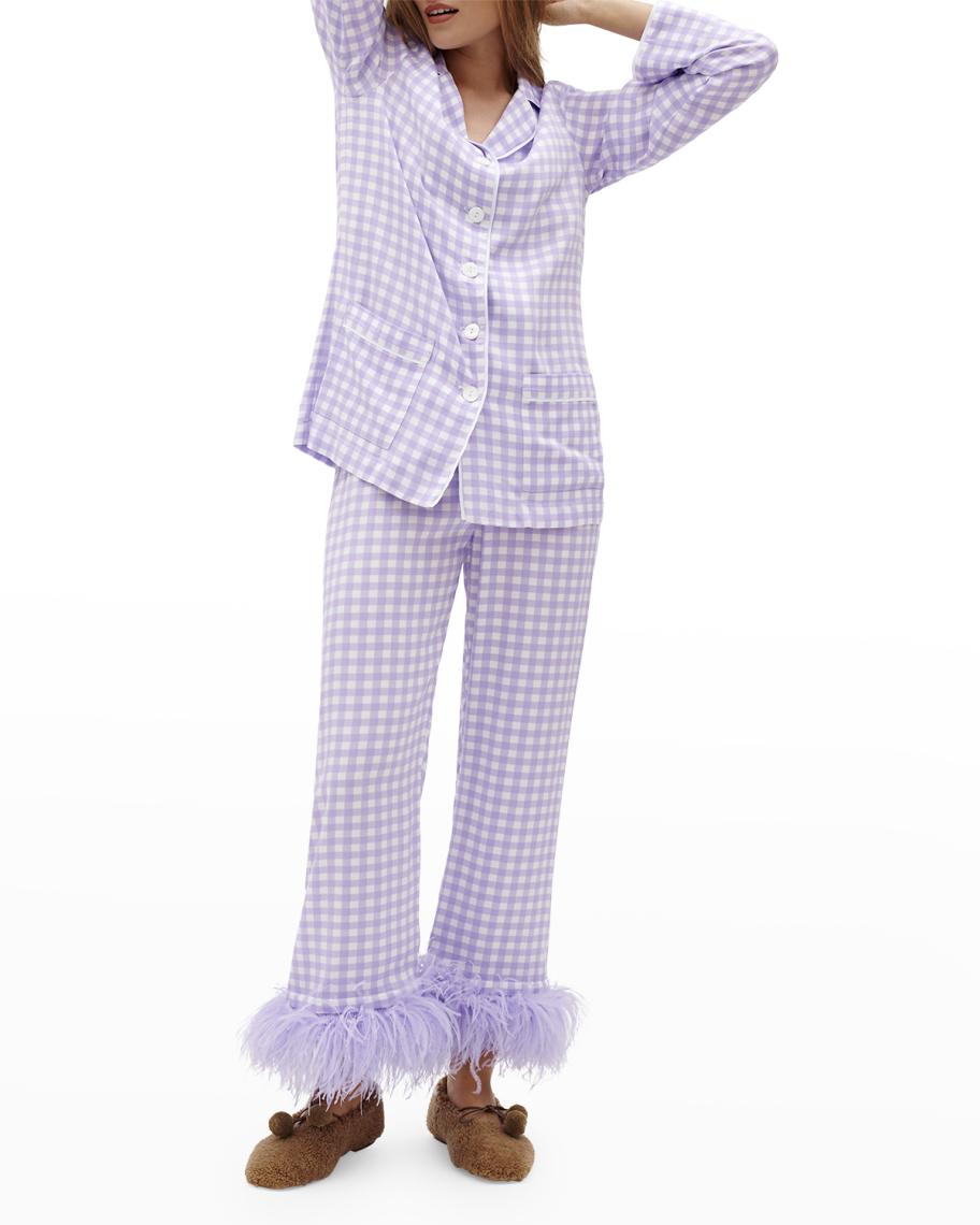 Sleeper Gingham Party Pajamas w/ Feathers | Neiman Marcus