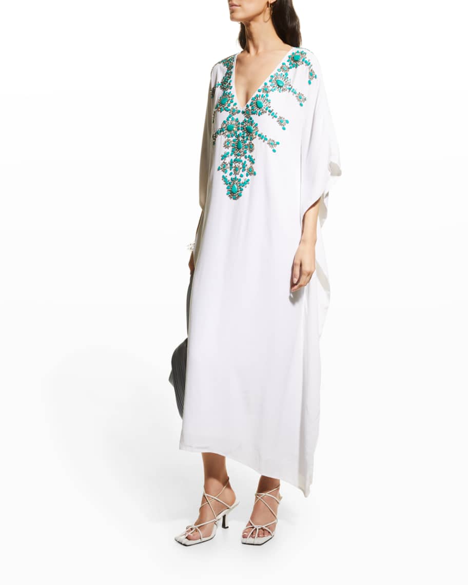 Figue Eliza Gem Embellished Long Kaftan | Neiman Marcus