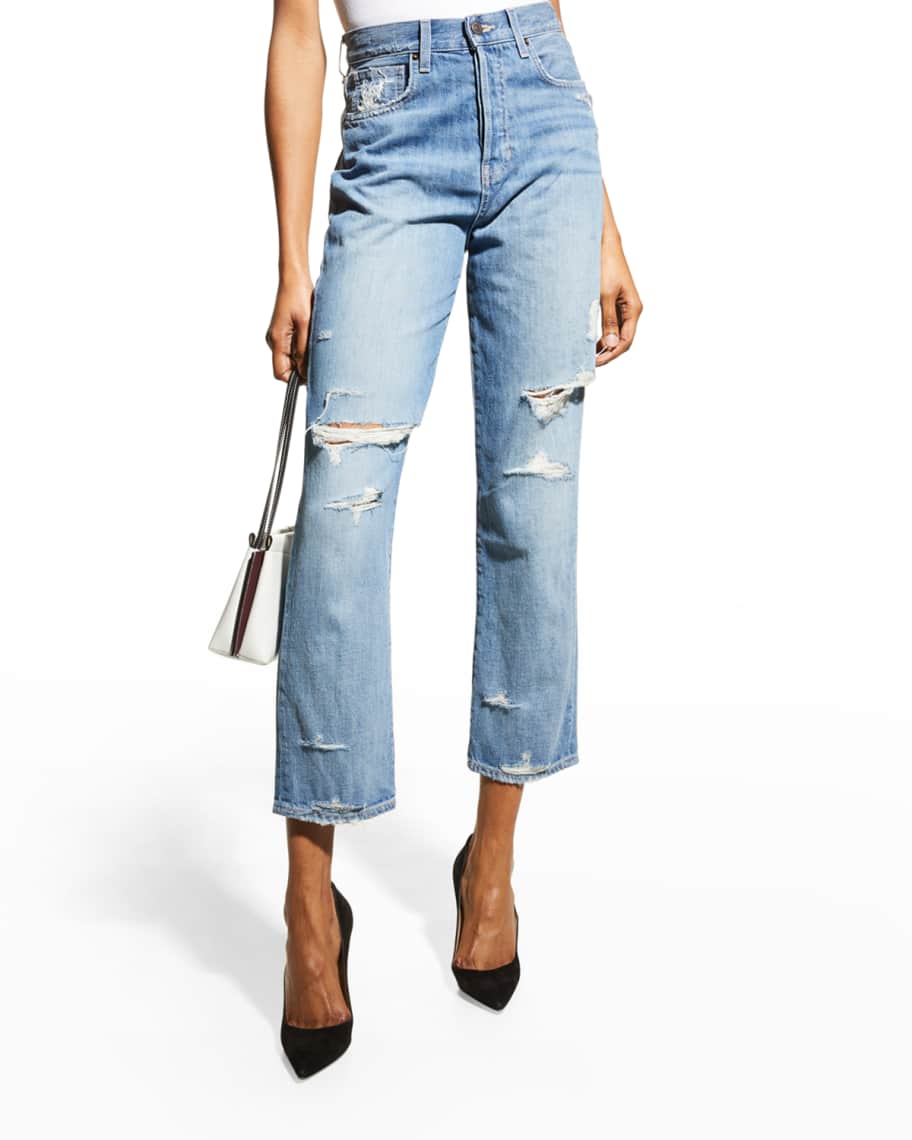 Veronica Beard Jeans Blake Straight-Leg Jeans with Destroyed Knees ...