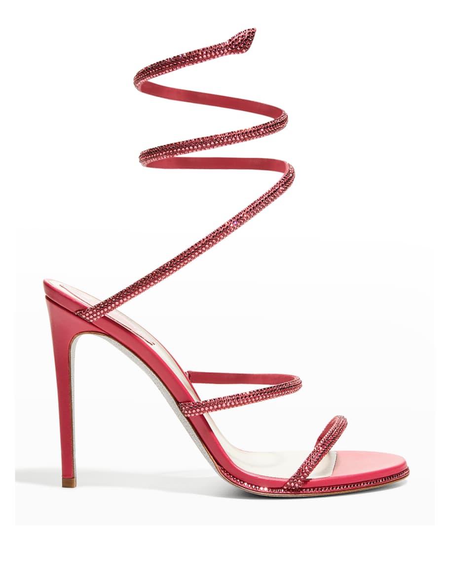 Rene Caovilla 105mm Shimmery Snake-Wrap Stiletto Sandals | Neiman Marcus