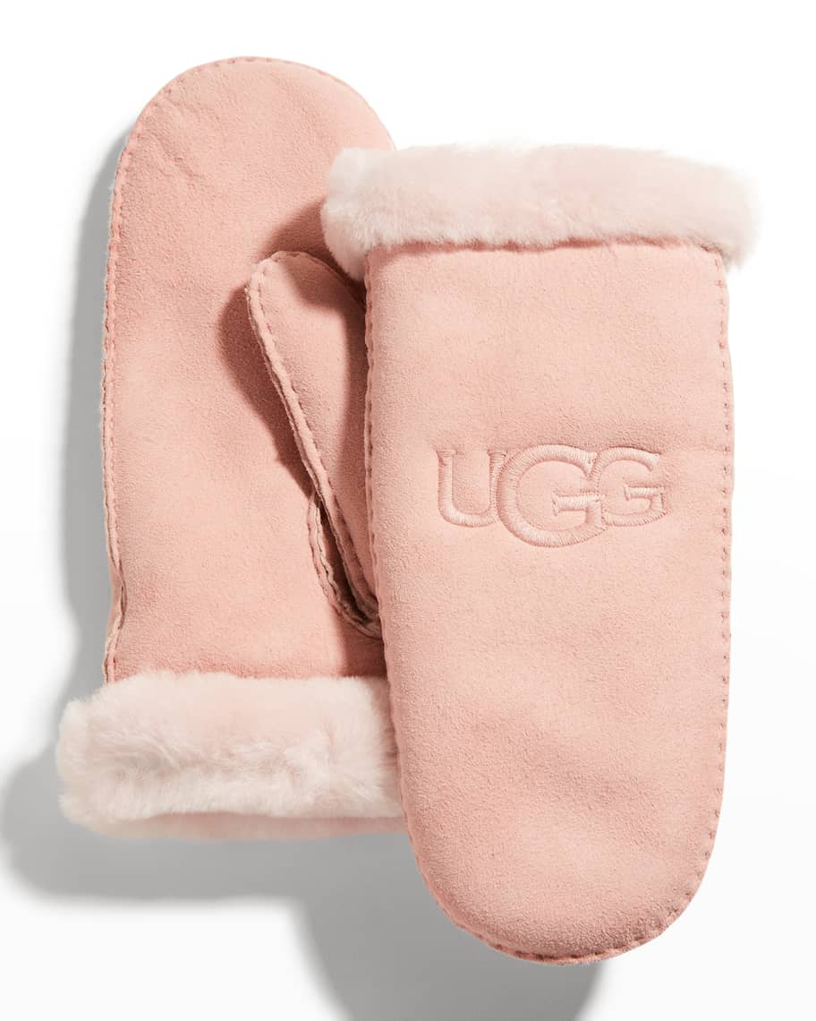 UGG Logo Shearling Mittens Neiman Marcus